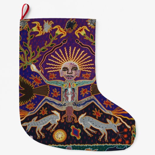 メキシコマヤのアステカな女神の民族の種族の芸術Boho ラージクリスマスストッキング (正面)