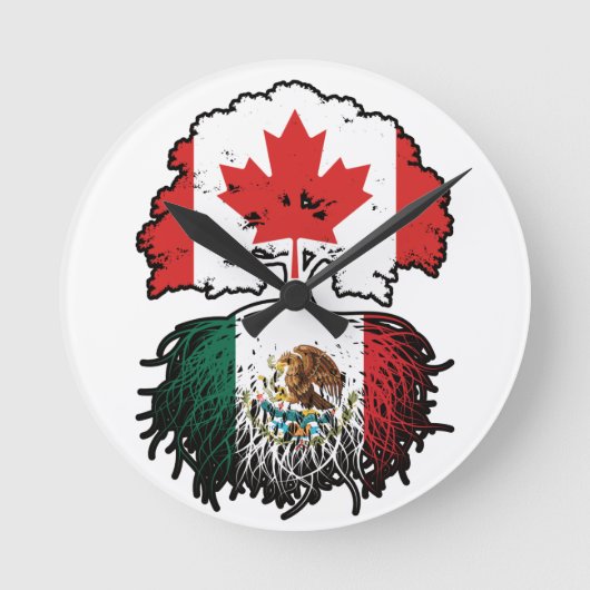 メキシコメキシコカナダカナダツリールーツ国旗 ラウンド壁時計 (正面)