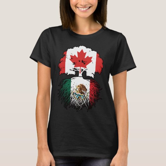 メキシコメキシコカナダカナダツリールーツ国旗 Tシャツ (正面)