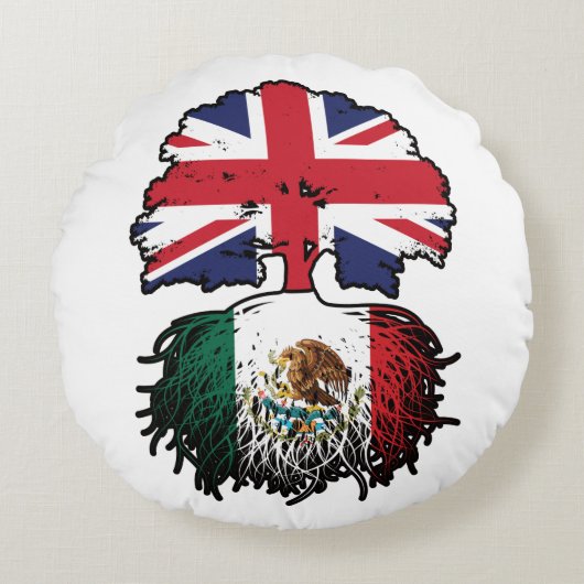 メキシコメキシコ英国ツリールーツ国旗 ラウンドクッション (正面)