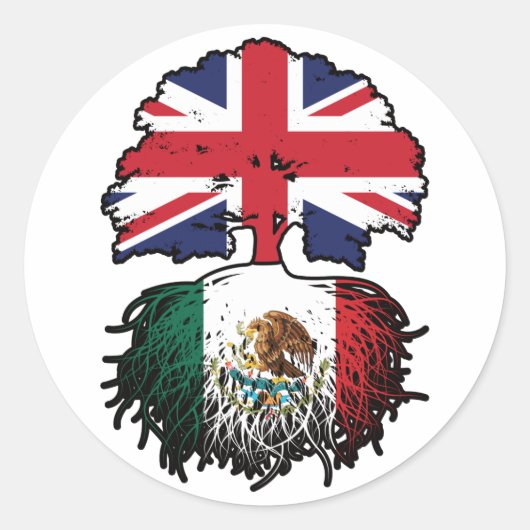 メキシコメキシコ英国ツリールーツ国旗 ラウンドシール (正面)