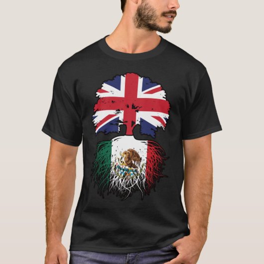 メキシコメキシコ英国ツリールーツ国旗 Tシャツ (正面)