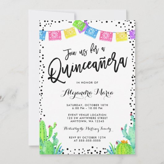 メキシコモダンンフィエスタキンセアニェラ 招待状 (正面)