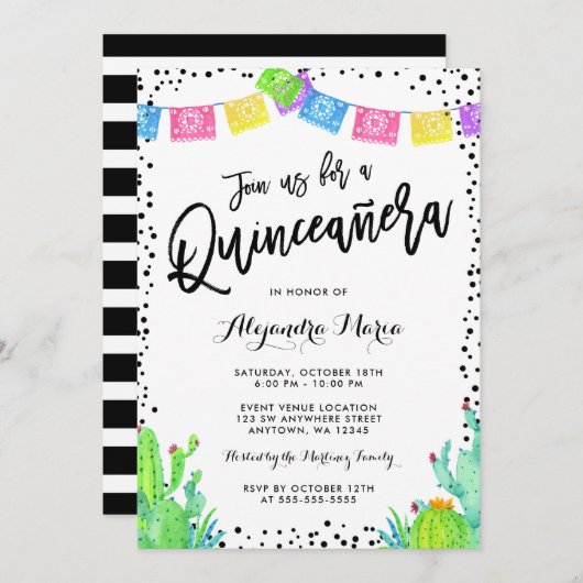 メキシコモダンンフィエスタキンセアニェラ 招待状 (正面/裏面)