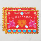 メキシコリハーサルの夕食のPapel Picadoの金ゴールドのグリッター 招待状 (正面/裏面)