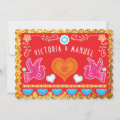 メキシコリハーサルの夕食のPapel Picadoの金ゴールドのグリッター 招待状 (正面)