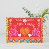 メキシコリハーサルの夕食のPapel Picadoの金ゴールドのグリッター 招待状 (スタンド正面)