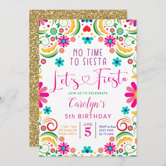 メキシコレッツフィエスタガール誕生日招待状 招待状 (正面/裏面)