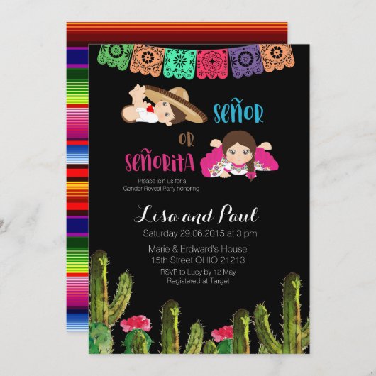メキシコンフィエスタ性別発表招待状 招待状 (正面/裏面)