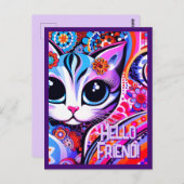 メキシコンフォークアート抽象キティ猫の誕生日 ポストカード (正面/裏面)