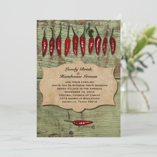 メキシコヴィンテージの素朴なコショウの結婚式招待状 招待状 (スタンド正面)