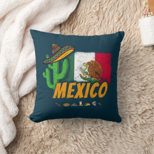 メキシコヴィンテージサボテン国旗のソンブレロ土産 クッション (ブランケット)