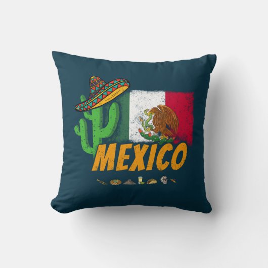 メキシコヴィンテージサボテン国旗のソンブレロ土産 クッション (正面)