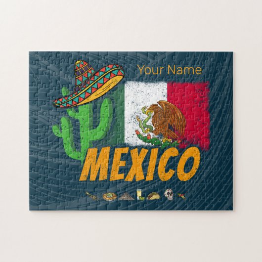 メキシコヴィンテージサボテン国旗のソンブレロ土産 ジグソーパズル (横)