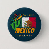 メキシコヴィンテージサボテン国旗のソンブレロ土産 缶バッジ (正面)