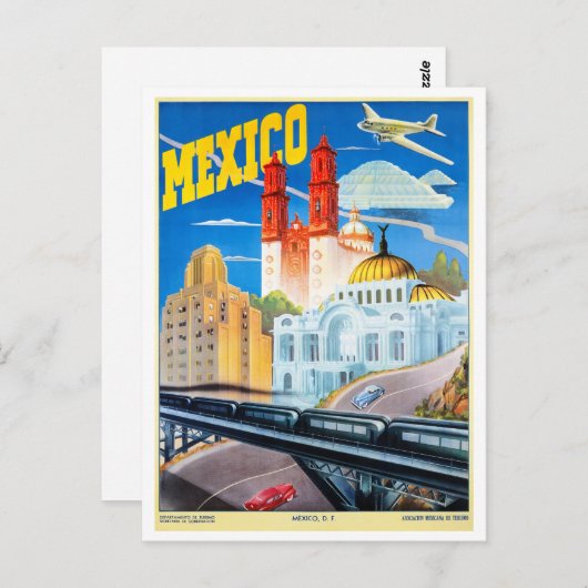 メキシコヴィンテージ旅行ポスター復元 ポストカード (正面/裏面)
