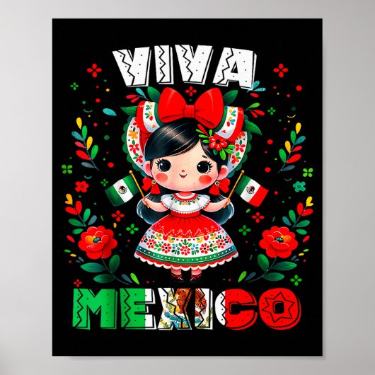 メキシコ万歳 メキシコの女の子 国旗 独立記念日 ギャル ポスター (正面)