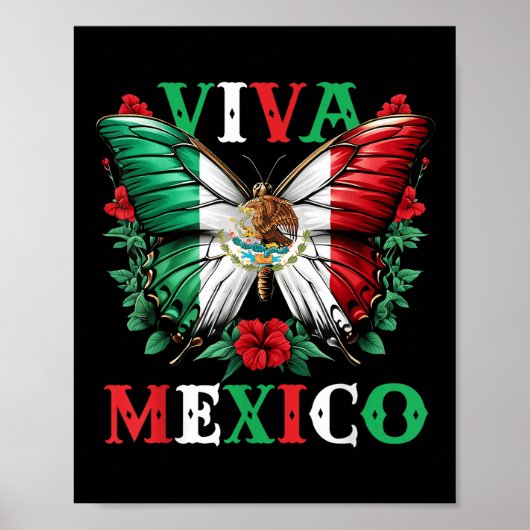 メキシコ万歳 メキシコ独立記念日 蝶 フラ ポスター (正面)