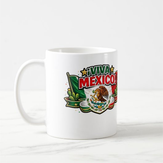メキシコ万歳 愛国的なタイポグラフィ | メキシコ製 コーヒーマグカップ (左)