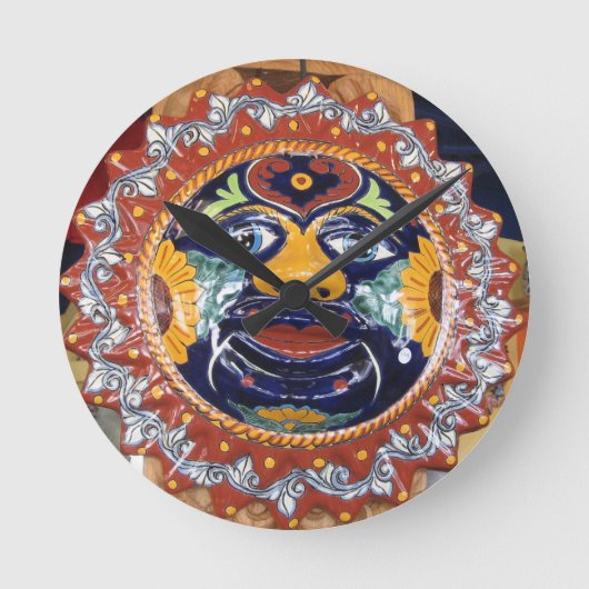 メキシコ人のタラベラのスタイルの太陽 ラウンド壁時計 (正面)
