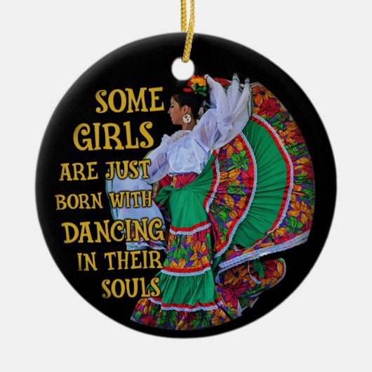 メキシコ人の女の子の中には生まれ、踊りだ セラミックオーナメント (正面)