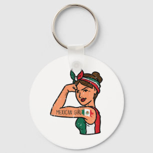 メキシコ人の女の子Mujer Rosie Riveter Cinco De Mayo Fie キーホルダー