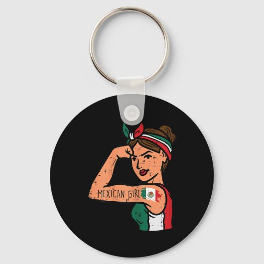 メキシコ人の女の子Mujer Rosie Riveter Cinco De Mayo Fie キーホルダー (正面)