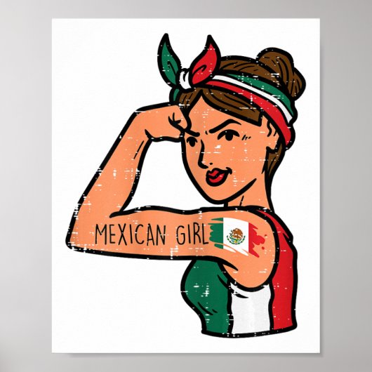 メキシコ人の女の子Mujer Rosie Riveter Cinco De Mayo Fie ポスター (正面)