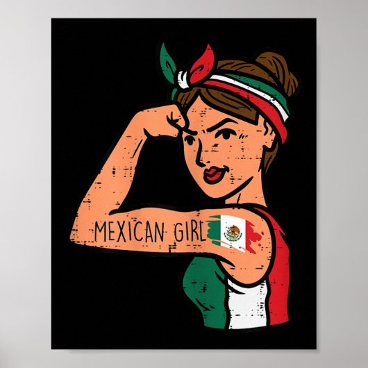メキシコ人の女の子Mujer Rosie Riveter Cinco De Mayo Fie ポスター (正面)