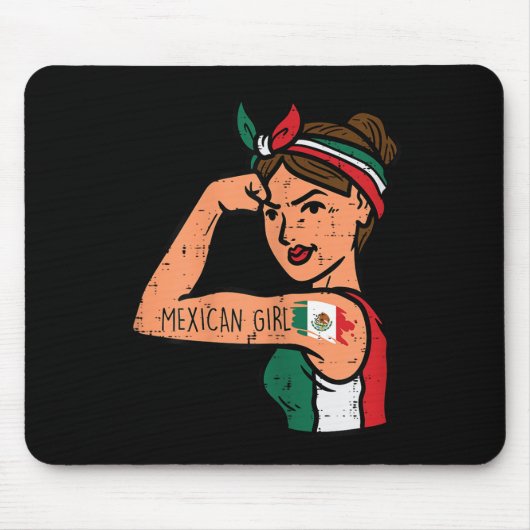 メキシコ人の女の子Mujer Rosie Riveter Cinco De Mayo Fie マウスパッド (正面)