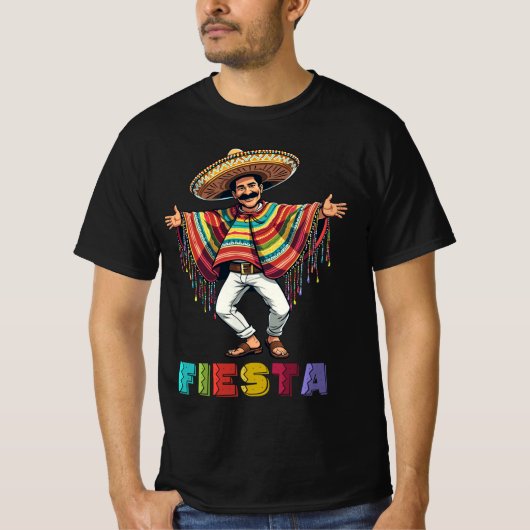 メキシコ人の男インポンチョ踊りフィエスタチンコデマヨ Tシャツ (正面)