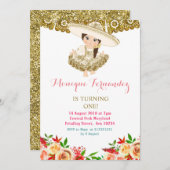 メキシコ人の第1誕生日の招待状の金ゴールド 招待状 (正面/裏面)