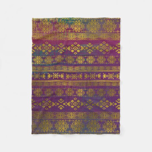 メキシコ人の/Tribalのスタイルパターン-ヴィンテージpuの金ゴールド フリースブランケット (正面)