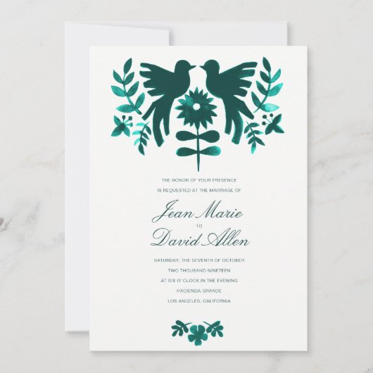 メキシコ人のOtomiの結婚式招待状-ティール（緑がかった色） 招待状 (正面)