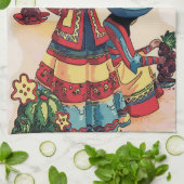 メキシコ人女性タイル壁画 キッチンタオル (折り畳み)