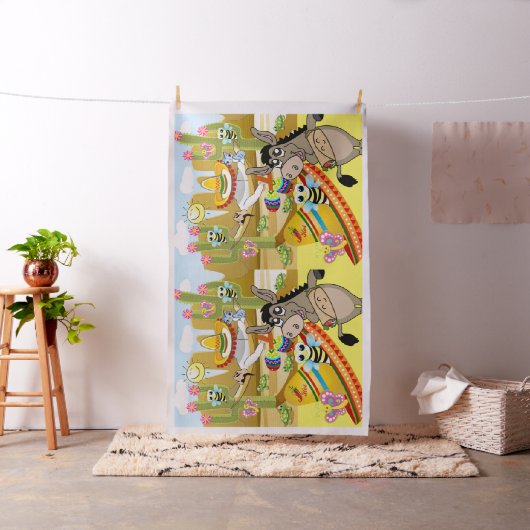 メキシコ人男ロバ犬ソンブレロ黄色の生地 ファブリック (インサイチュ)