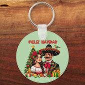 メキシコ人男性クリスマスツリーFeliz Navidad art キーホルダー (裏面)