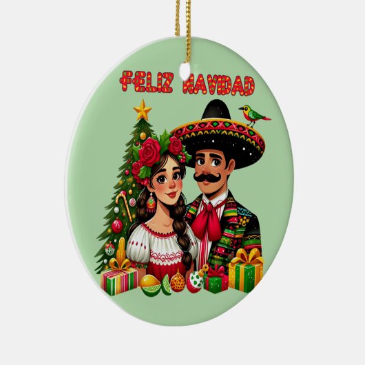 メキシコ人男性クリスマスツリーFeliz Navidad art セラミックオーナメント (右)