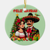 メキシコ人男性クリスマスツリーFeliz Navidad art セラミックオーナメント (正面)