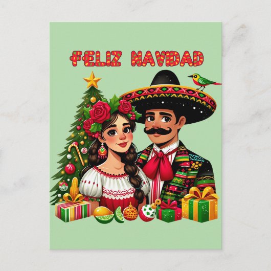 メキシコ人男性クリスマスツリーFeliz Navidad art ポストカード (正面)