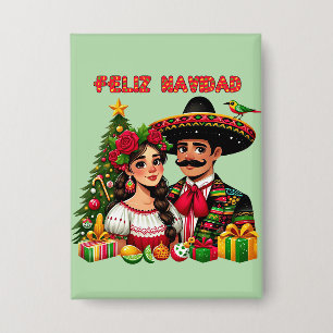 メキシコ人男性クリスマスツリーFeliz Navidad art 缶バッジ