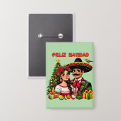 メキシコ人男性クリスマスツリーFeliz Navidad art 缶バッジ (正面/裏面)