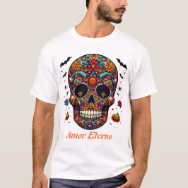 メキシコ伝統のシュガースカルハロウィンアート Tシャツ