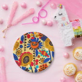 メキシコ伝統フローラプリント ペーパープレート (パーティー)