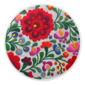 メキシコ刺しゅうフローラ赤はっきりした色ココ セラミックノブ (正面)