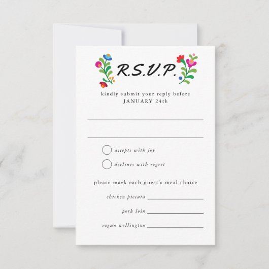 メキシコ刺カラフルしゅう結婚の 出欠カード (正面)