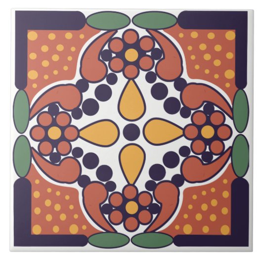 メキシコ刺激を受けたな花のセラミックタイル タイル (正面)