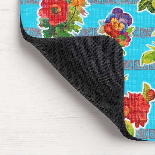 メキシコ刺激を受けたなOilcloth -ターコイズの花 マウスパッド (コーナー)
