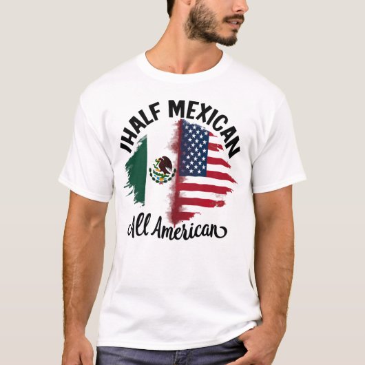 メキシコ半メキシコのアメリカ国旗の男の女性indepus tシャツ (正面)