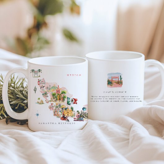 メキシコ図解入りの、写真付きのの水彩地図 | モノグラム コーヒーマグカップ